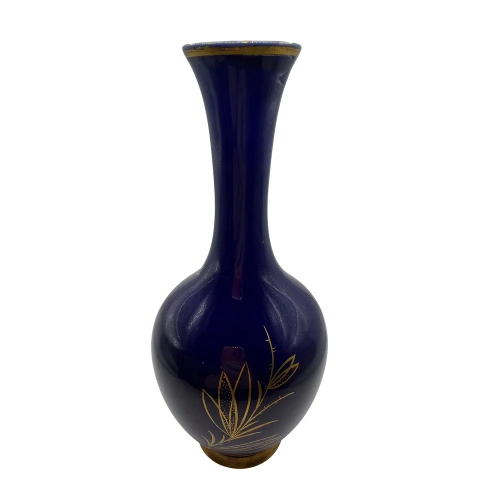 Schumann Arzberg Echt Cobalt Blue Butterfly Porcelain Bud Vase Gold Gilt Germany